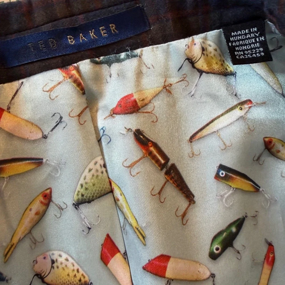 Ted Baker Tight Lines Blazer 38R Blue Brown Plaid Windowpane Preppy Sport Coat